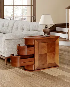 Tribesigns 2-Drawer Solid Wood End Table in Walnut Finish - Space Saving Side Table for Home or Office