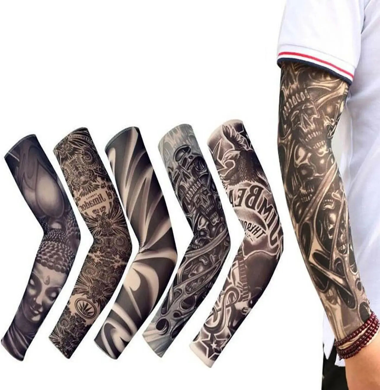 6PCS Cooling Tattoo Art Arm Sleeves Cover UV Sun Protection Sport Outdoor activities Set