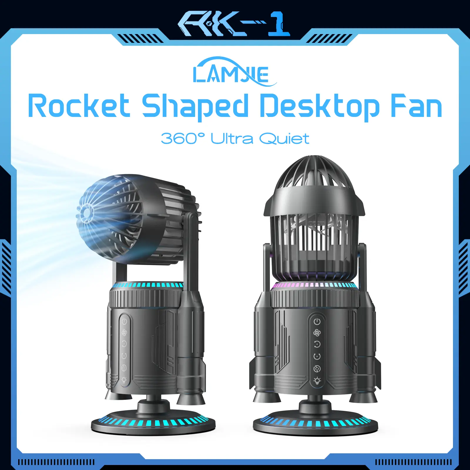 LAMJIE 3-in-1 Rocket RGB Fan | TikTok Made Me Buy It | Powerful Cooling, Mist & Night Light | 35dB Ultra-Quiet, 11H USB-C Fast Charging | Safe Compact Design for Gaming Setup, Dorm & Home Office
