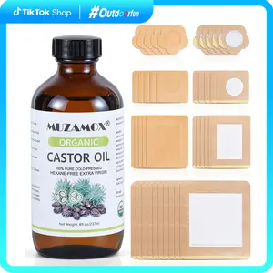 [Large Bottle] MUZAMOX Castor Oil Organic Cold Pressed Unrefined Glass Bottle (8fl.oz/237ml), Castor Oil Pack Wrap Organic Cotton and Castor Oil Packs for Body Care Comfort Cosmetic massage oil Multi Use Oil