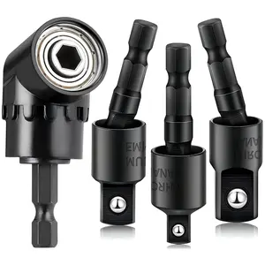 Impact Grade Driver Sockets Adapter Extension Set Drill Bit 3Pcs 1/4 3/8 1/2" 360°Rotatable Universal Socket Adapter Set+Right Angle Drill 105°Right Angle Screwdriver Set Drill Hex Bit Socket Adapte