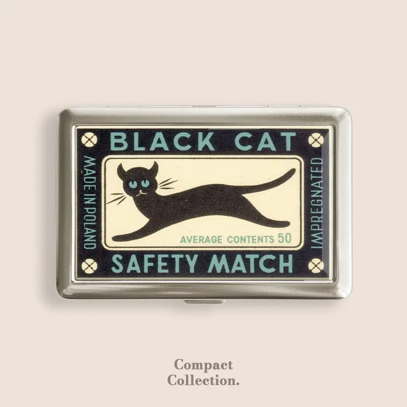 Vintage Metal Patterned Black Cat Epoxy Resin Compact Stainless Steel Cigarette Case Wallet - Button-Open, Metal Arms, 4in L x 2.67in W x 0.67in H, 100s Blunt Holder, Women's Accessory, Home Organizer Storage Box, Gift for Women