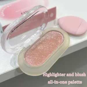 FAICCIA Multi-Purpose Glam Highlight Blush Glow in 3 colors. Radiant pearlescent shimmer. Smooth color development. Naturally brightens. Long-lasting and durable. Includes a thumb puff. A must-have for parties, gatherings, and performances.