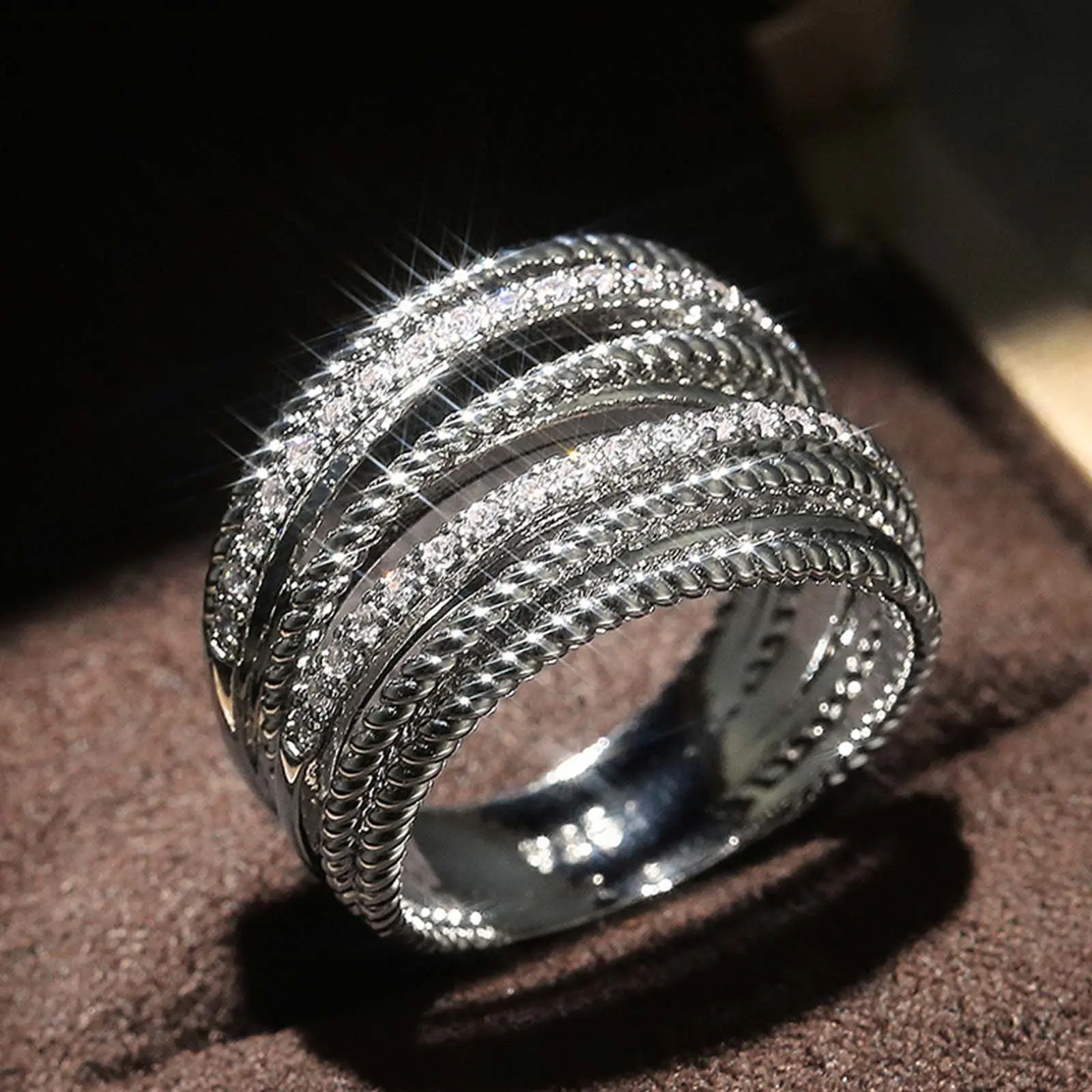 zircon cross winding line ring for women and men couples daily jewelry gift