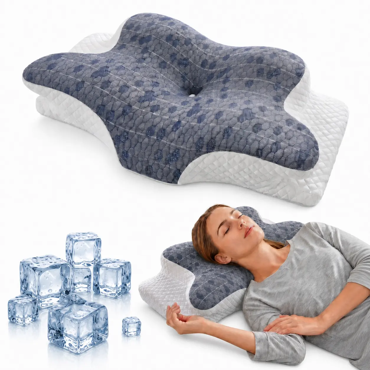 Cooling Slow-Rebound Memory Foam Cervical Neck Pillow - Ergonomic Adjustable Fit, Spinal Alignment, Sleeping Pain Relief for Side & Back Sleepers, Machine Washable, Breathable