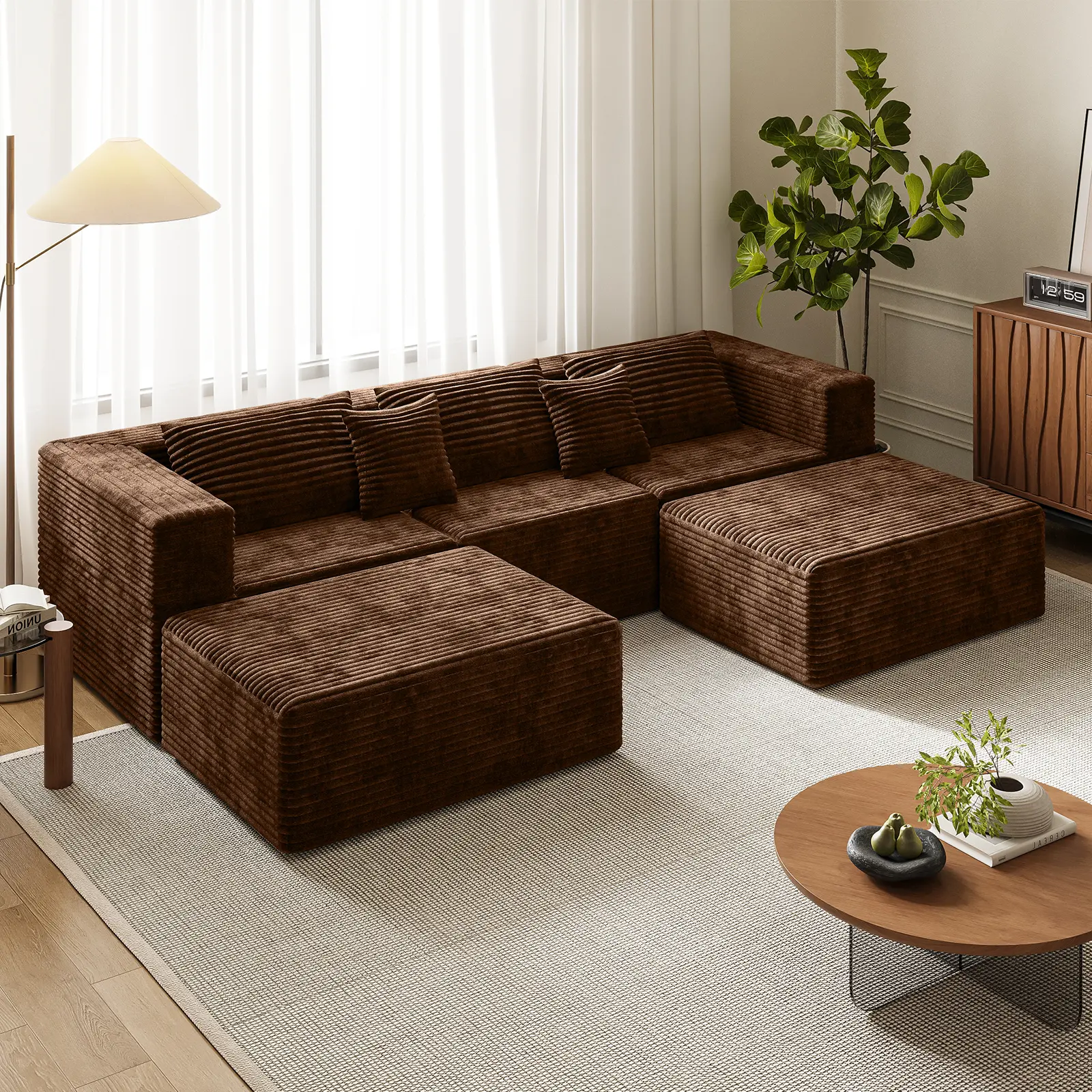 Modern Freedom combination U-shaped corduroy sofa, modular design with deep seat and comfortable cushion, unpack and use immediately, no assembly required, suitable for homes and apartments room living
