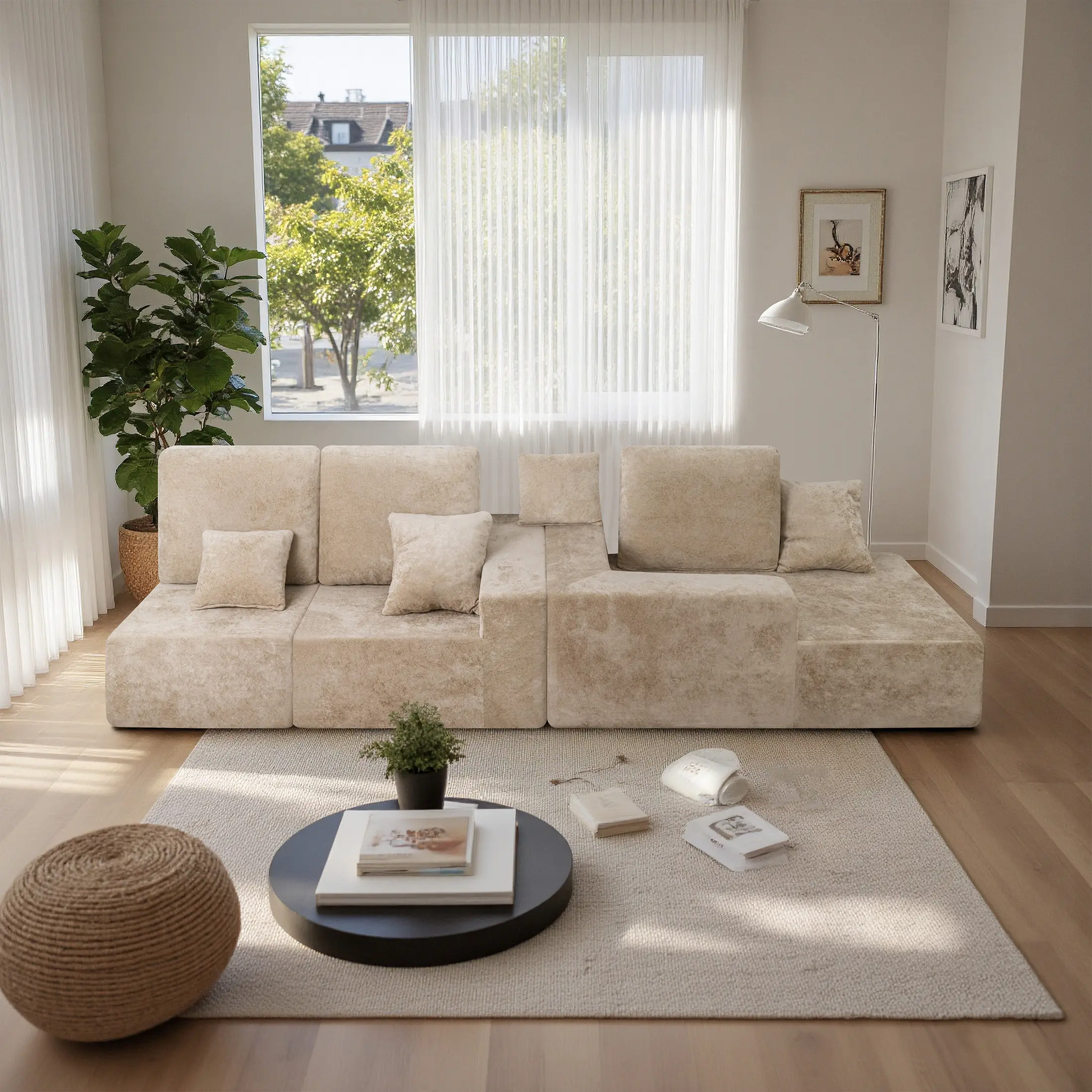 [Shipped in 2 Boxes] [FREE 2 Pillows] Sturdy Durable Classic L-Shaped Modular Sectional Sofa with Velvet Upholstery, Modern Convertible Sleeper Couch, Freely Combinable Space-Saver for Living Room Family Relaxation Gatherings