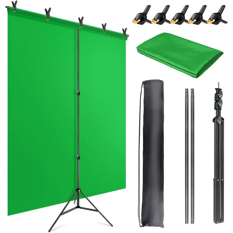 Green Screen Backdrop Kit with Stand, Green Screen Backdrop with Stand Kit,5X6.5ft Portable Green Screen Stand kit, GreenScreen Background with Stand Carrying Bag Clamp for Streaming Video Zoom