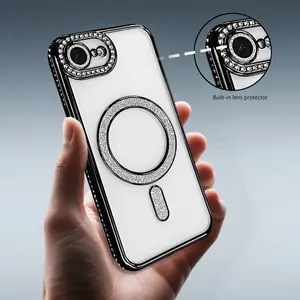 Mobile phone case: electroplated glitter diamond rhinestone magnetic wireless charging protective case, suitable for iPhone 16E/SE4/17E