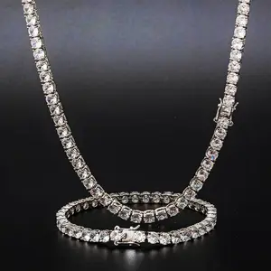 Diamond Tennis Chain Necklace Stainless Steel Water Proof Never Fade Necklaces for Women and Men 3 S/5S Round  Cubic Zirconia