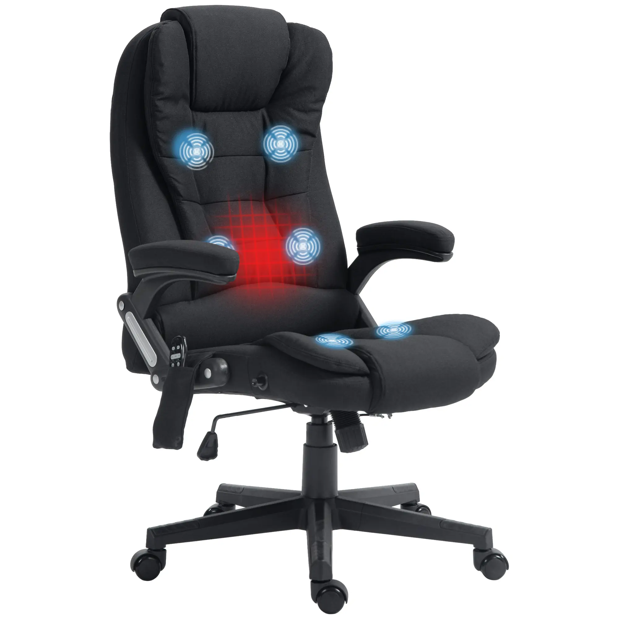 Vinsetto 6 Point Vibrating Massage Office Chair with Heat, Linen High Back Executive Office Chair with Reclining Backrest, Padded Armrests and Remote