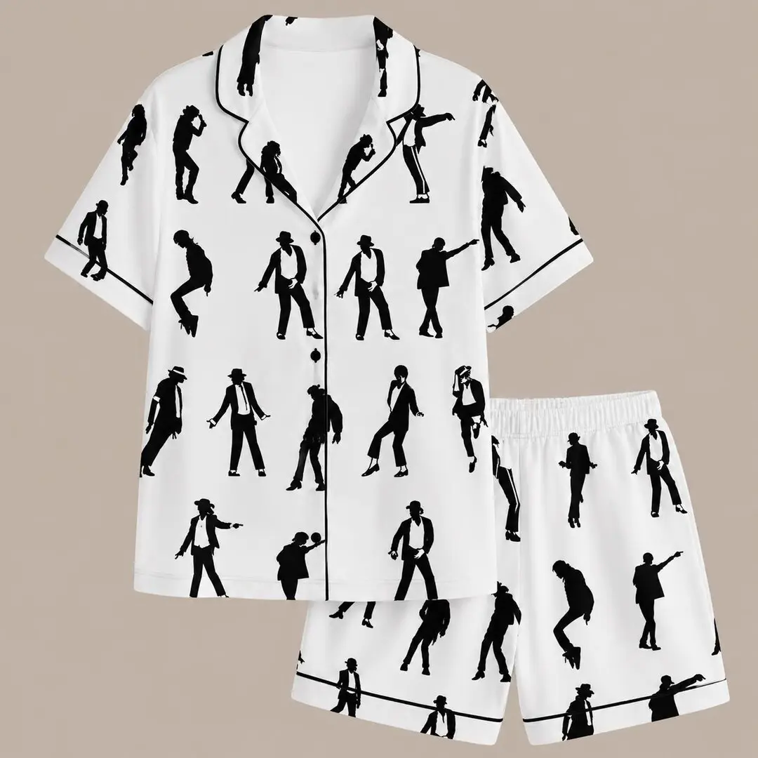 Legends Music Satin Pajama Set, Pop Music Dancer Print Sleepwear, MC Unisex Lounge Set