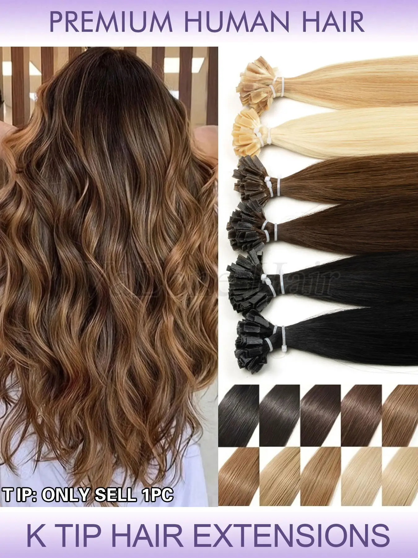 Keratin K Tip & V Tip Hot Fusion Real Natural Human Hair Extensions for Women, Remy Hair, 50pcs Per Pack, 30 Grams, Suitable for Various Hairstyles
