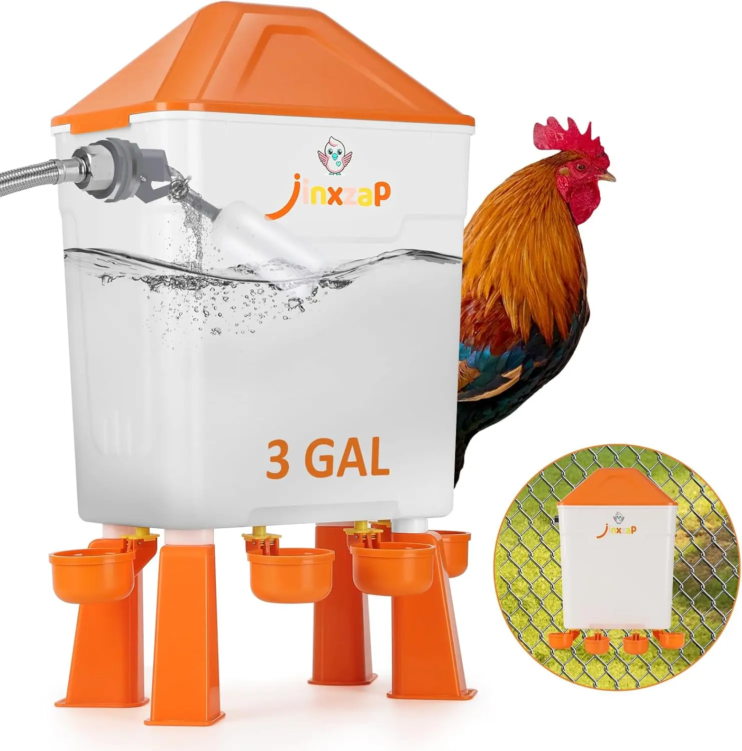 3 Gal Automatic Chicken Waterer with Float Valve, Automatic Chicken Watering System with 60-Inch Hose (One End 3/4'')
