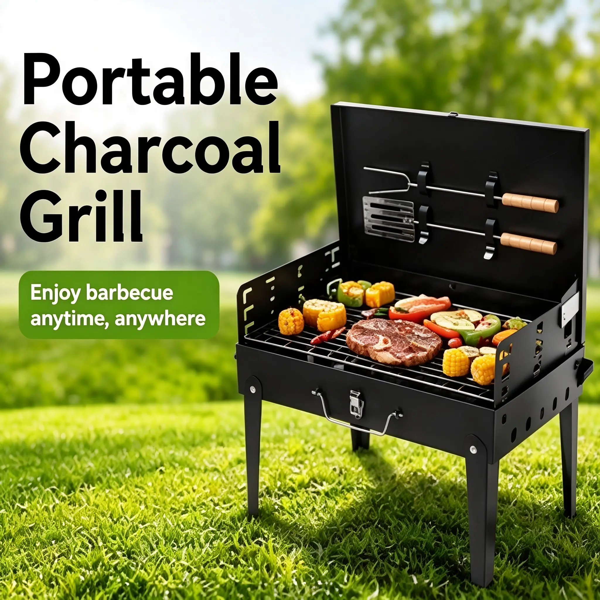 Compact Easy Assembly Foldable Collapsible Portable Charcoal BBQ Grill, Mini Tabletop Cast Iron Travel Outdoor Grill, Multi Scene Camping Gear for Picnic, Tailgating, Backyard BBQ, Camp Kitchen & Summer Grill Season