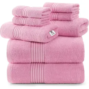 Towels 8 Piece Premium Towel Set, 2 Bath, 2 Hand, and 4 Washcloths, 100% Ring Spun Cotton, Highly Absorbent Towels for Bathroom, Sports, and Hotel, Pink