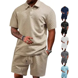 New summer men’s casual athletic lightweight two-piece set: solid jacquard polo shirt with turn-down collar and short sleeves, minimalist versatile trendy men’s short-sleeve shorts set. #SummerVibes