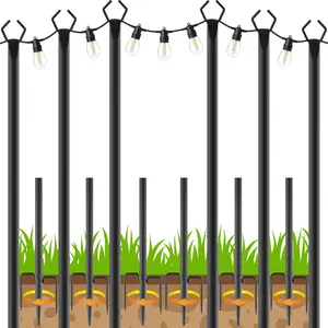 6 Pack String Light Poles, Outdoor String Light Pole 10 ft Forked Metal Light Pole with Adjustable Outdoor Light Stand, Deck, Backyard, Garden, Wedding, Rustproof and Sturdy with Hooks