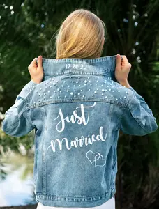Wedding Bridal Denim Jacket, Bride Denim jacket with pearls, Mrs Custom Jean Jacket, Date under the collar jacket, Personalized jacket-autum, gifts for friends, relatives, family.