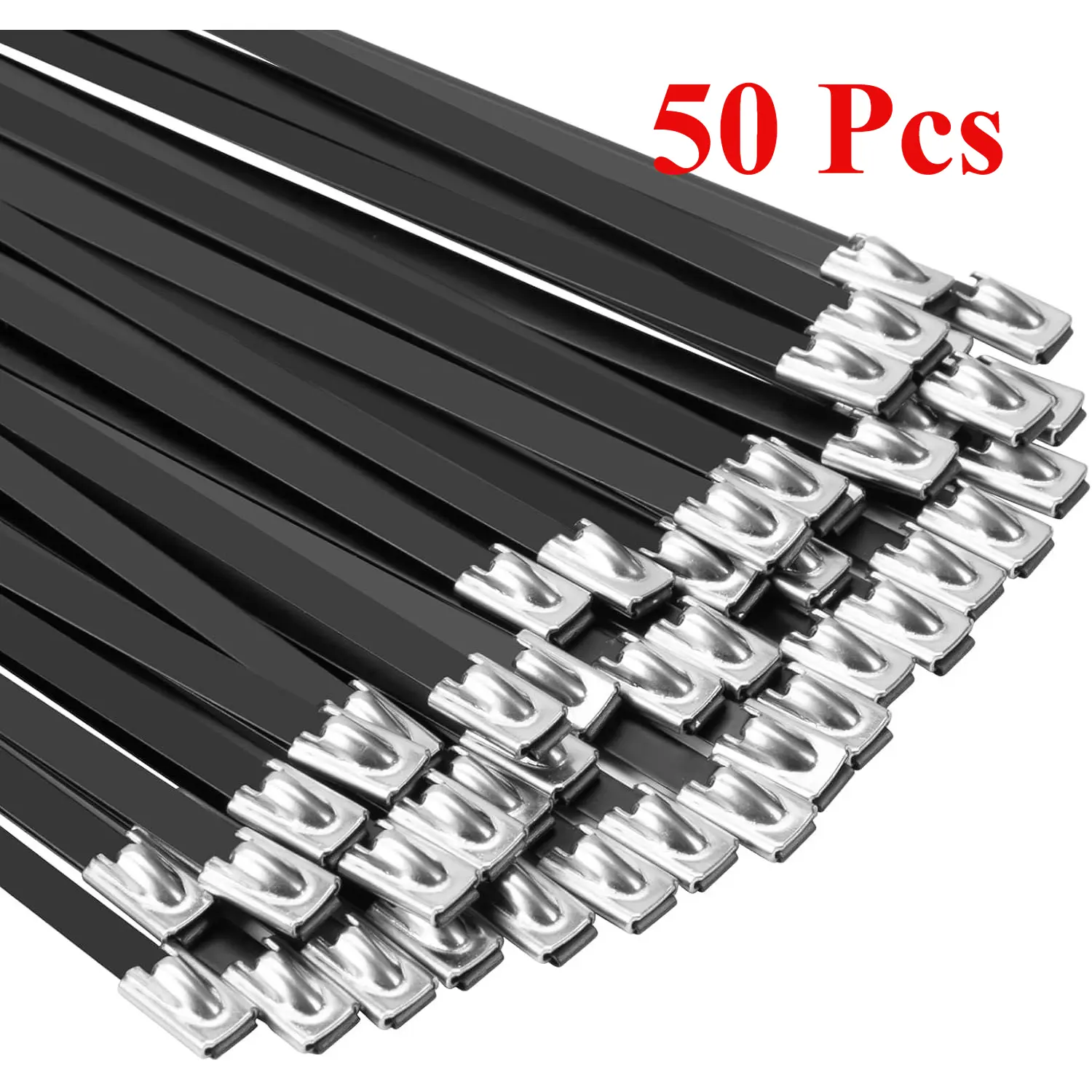 50 Pcs Heavy Duty Metal Zip Ties - 304 Stainless Steel Epoxy Coated, 18 x 0.18 x 0.01 inch, 290lb/130kg, -40℉ to 500℉ Locking Cable Ties for Machinery, Cables, Fence (Home Supplies Compatible)