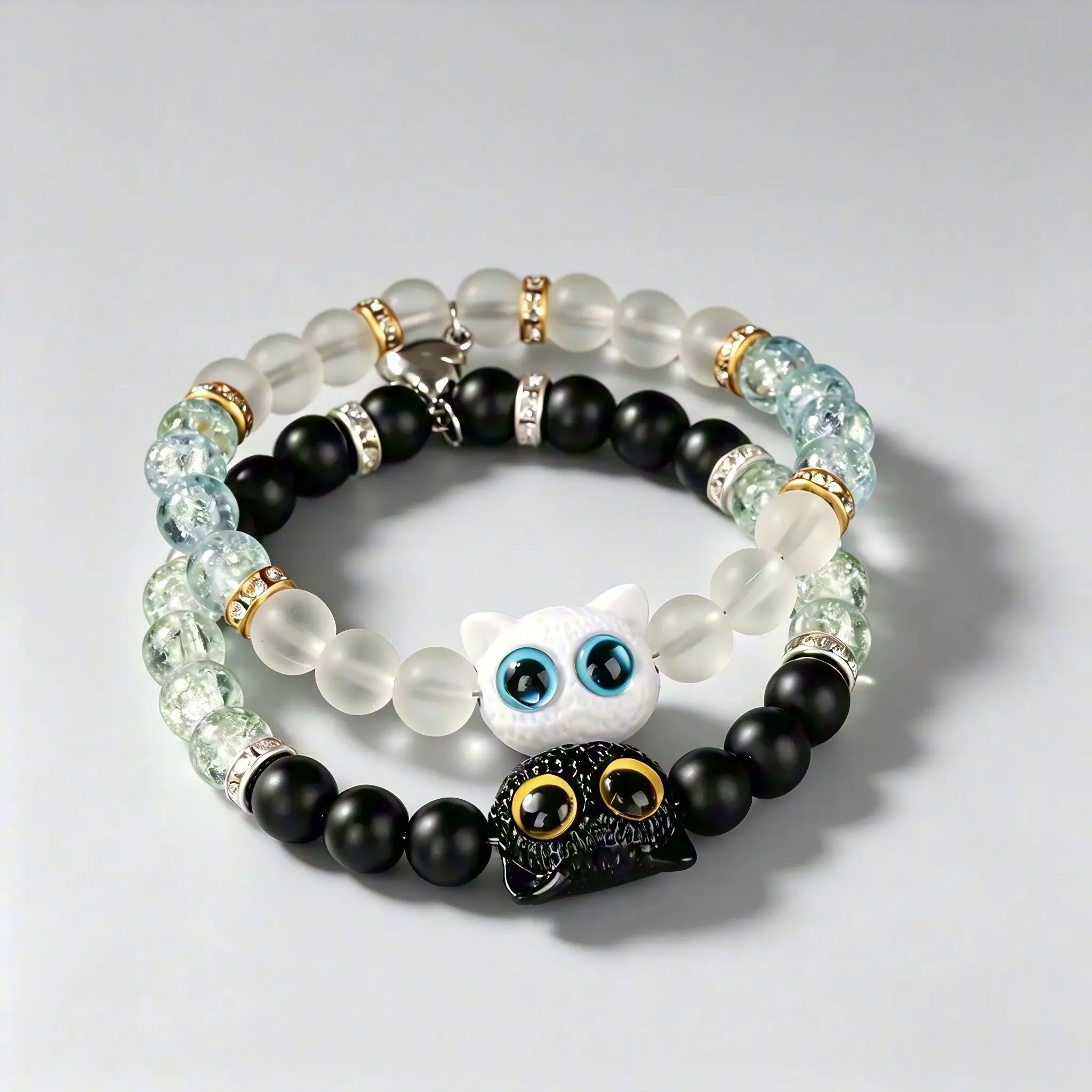 2026 Unisex Couple Matching Sets - Cute Cartoon Cat Magnetic Slim Lightweight Bangles, Year-Round Fashion Costume Jewelry, Sweet Friendship Accessory, Thoughtful Safe Construction, Ideal Gift for Cat Lovers, Matching Heart Charm Bracelets,# jade bracelet
