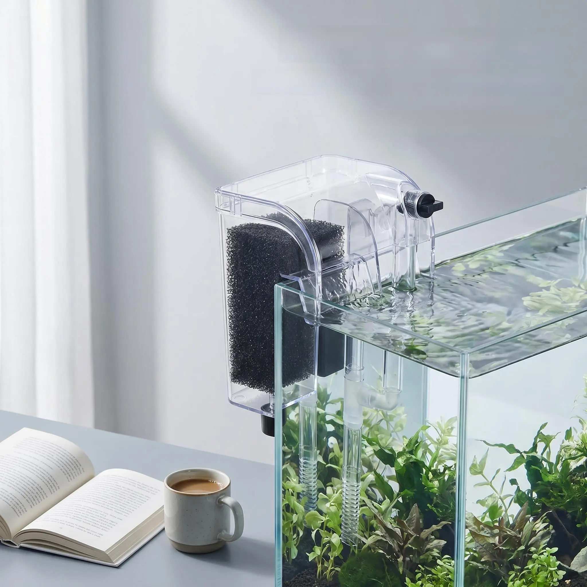 Aquarium Hang On Filter Ultra-Quiet Fish Tank Power Filter Small Fish Tank Hanging Filter Power Waterfall Filtration System 250L/H,3W