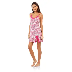 Casual Nights Women's Spaghetti Strap Cotton-Spandex Adjustable Lace Trim Camisole Pajama Nightie - Pink Floral, Large