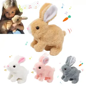 7'' Hopping Bunny Rabbit Interactive Electronic Pet Plush Bunny Toy with Sounds & Movements Animated Walking Wiggle Ears, Easter Gift