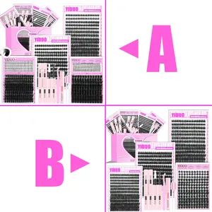 887 Pcs 4 Styles Lashes Kit 100D/150D/Manga/Volume Fluffy Eyelash Clusters Kit 10-18mm Cluster Eyelash Extension Kit D-Curl With Lash Bond and Seal*2, Lash Remover，Lash Tweezers,Eyelash Brush DIY at Home Easily Eyelash Extensions Kit Eyelash Set