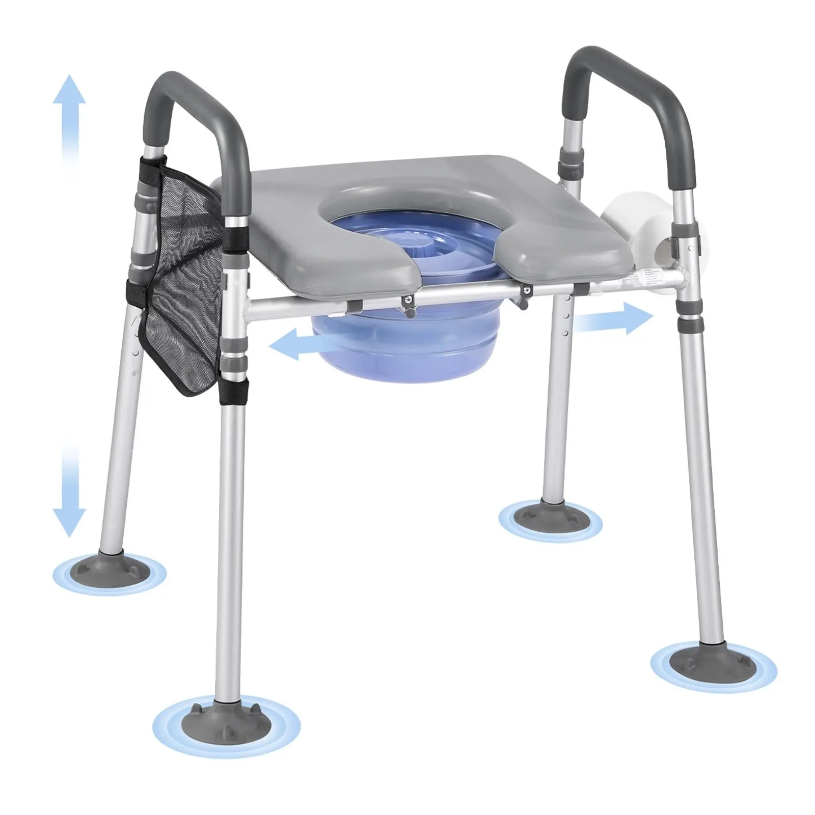 Bedside Commode Chair 4-In-1 System With Raised Toilet Seat, Adjustable Height, 500 Lbs Weight Capacity, Safety Rails, Padded Seat, Non-Slip Feet, Easy Assembly For Elderly And Disabled Home Care, Durable Steel Frame