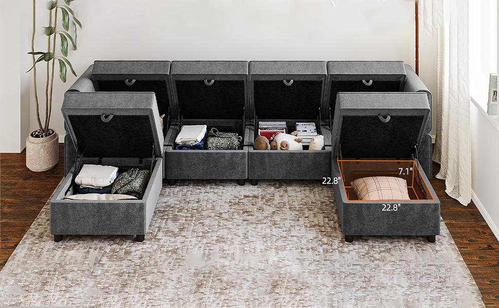 Garvee Modular Sectional Sofa Module Universal Armrest & Backrest Recline Design with 11 Angles Adjustable Armrest & Backrest Grey 26.4" D x 4.7" W x 23.7" H