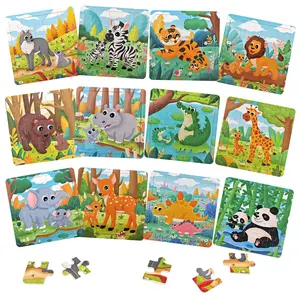 Wooden Jigsaw Puzzle Set, 12pcs/set Animal Shape Puzzle Funny Animal Puzzles for Girls & Boys, Educational Preschool Toys, Birthday Gifts