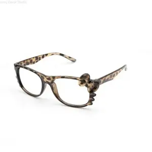 2Pcs Leopard Print Bow Cat Ear Glasses for Women, Cute Y2K Fashion Eyeglasses, Non-Prescription Clear Lens Frames for Daily Outfit and Cosplay