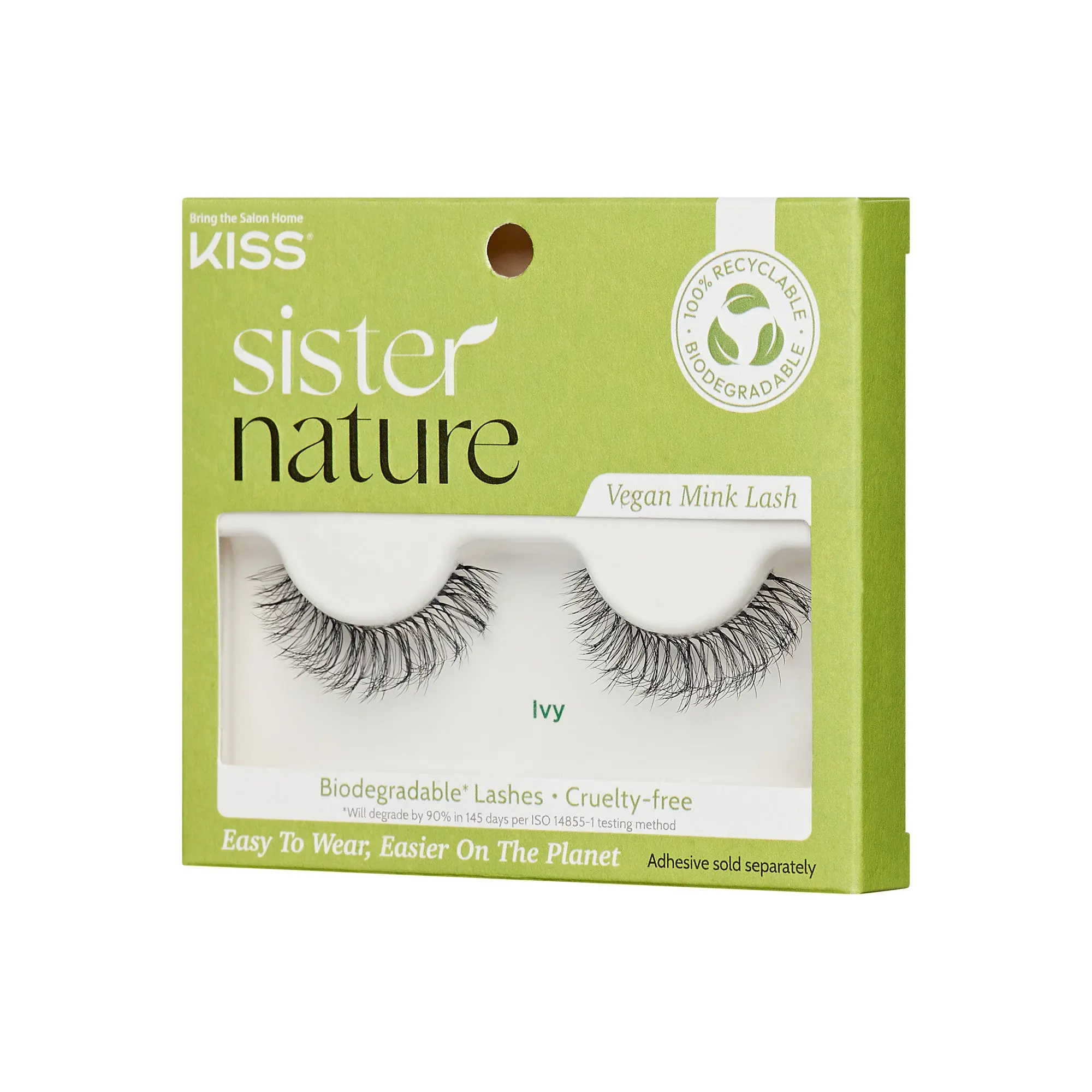 Kiss Sister Nature Vegan Mink False Eyelashes - Ivy | 1 Pair, Strip Lashes, 14mm