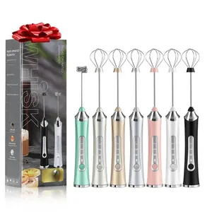 Rechargeable Handheld Milk Frother, 1 Count Electric Foam Maker, Portable Coffee Frother Wand with 2 Heads, Stainless Steel Electric Whisk for Coffee, Latte, Cappuccino, Handheld Cream Machine