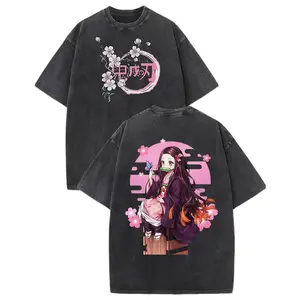 valentine shirts Retro Nezuko Vintage Tee – Oversized Demon Slayer Anime Shirt Cherry Blossom Streetwear for Fans