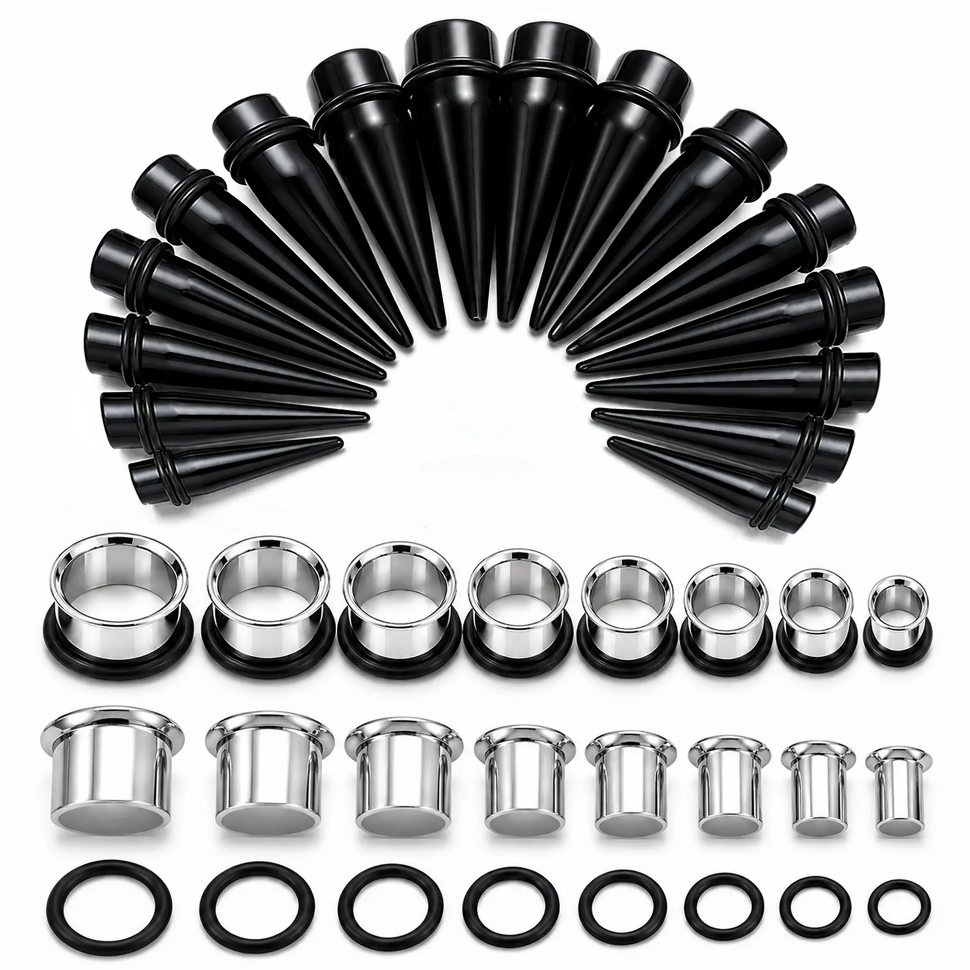BodyJ4You Ear Stretching Kit: Black Steel Tunnels & Acrylic Tapers, 00G-25mm BodyJ4You Ear Stretching Kit: Black Steel Tunnels & Acrylic Tapers, 00G-25mm