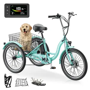 MOPHOTO 24" 26" Electric Tricycles for Adults , 350W 36V 7 Speeds Motorized Electric Trike Three Wheel Electric Bikes Bicycle with Large Basket for Women Men