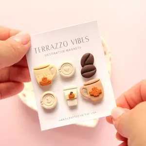 Small Fall Food Magnets Set of 6 for Fridge and Magnetic Board Handcrafted Polymer Clay by Terrazzo Vibes