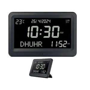 Adhan Prayer Clock with Dual Calendar Display – Digital LCD, 8 Sounds, Prayer Alarms for 6000 Cities, Battery-Powered