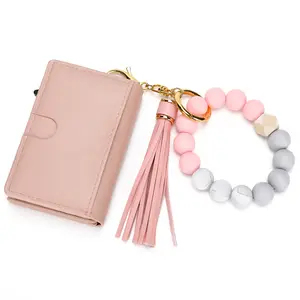 Women’s Beaded Tassel Wallet, Cute Bifold Wallet with Silicone Bead Wristlet Keychain, Trendy Daily & Gift Wallet