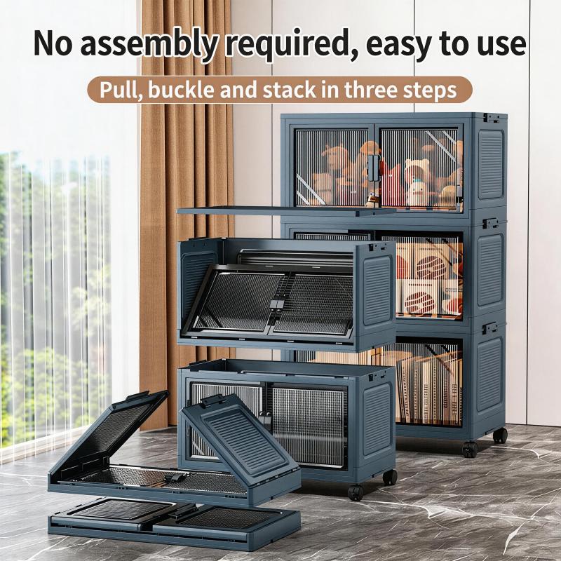 5 Tier Plastic Storage Bins with Wheels Stackable Foldable Collapsible Organizer for Home Kitchen Bathroom Efficient Space Saving