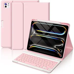 Keyboard Case for iPad Pro 13 inch (M4) 2024,  Detachable Colorful  for iPad Pro 13 inch Case with Keyboard, Folio Cover with Pencil Holder for iPad pro 13", Auto Sleep/Wake - Pink
