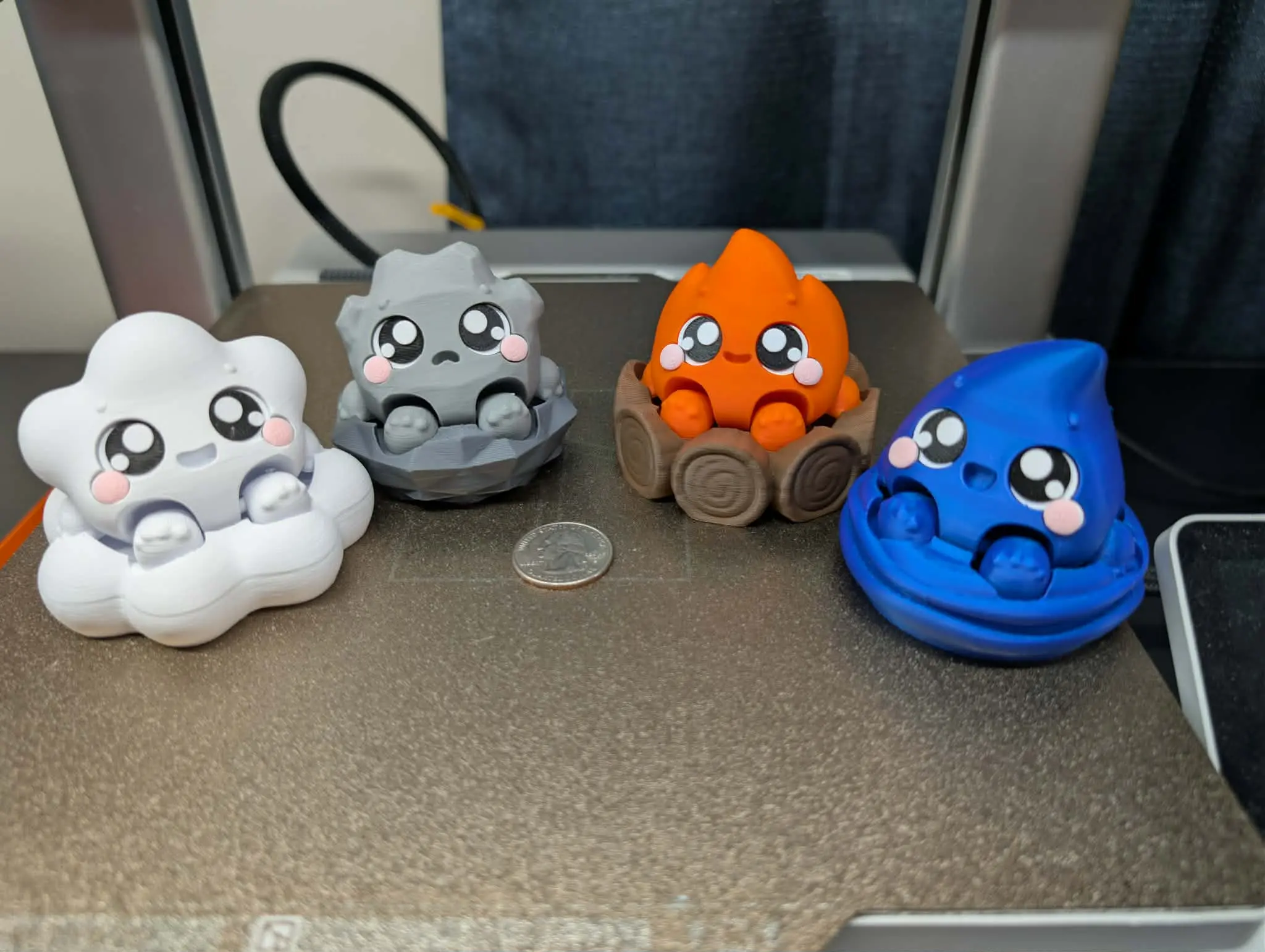 Elemental Fidget Clicker | Fire, Water, Wind & Stone 3D Printed Fidget Toy