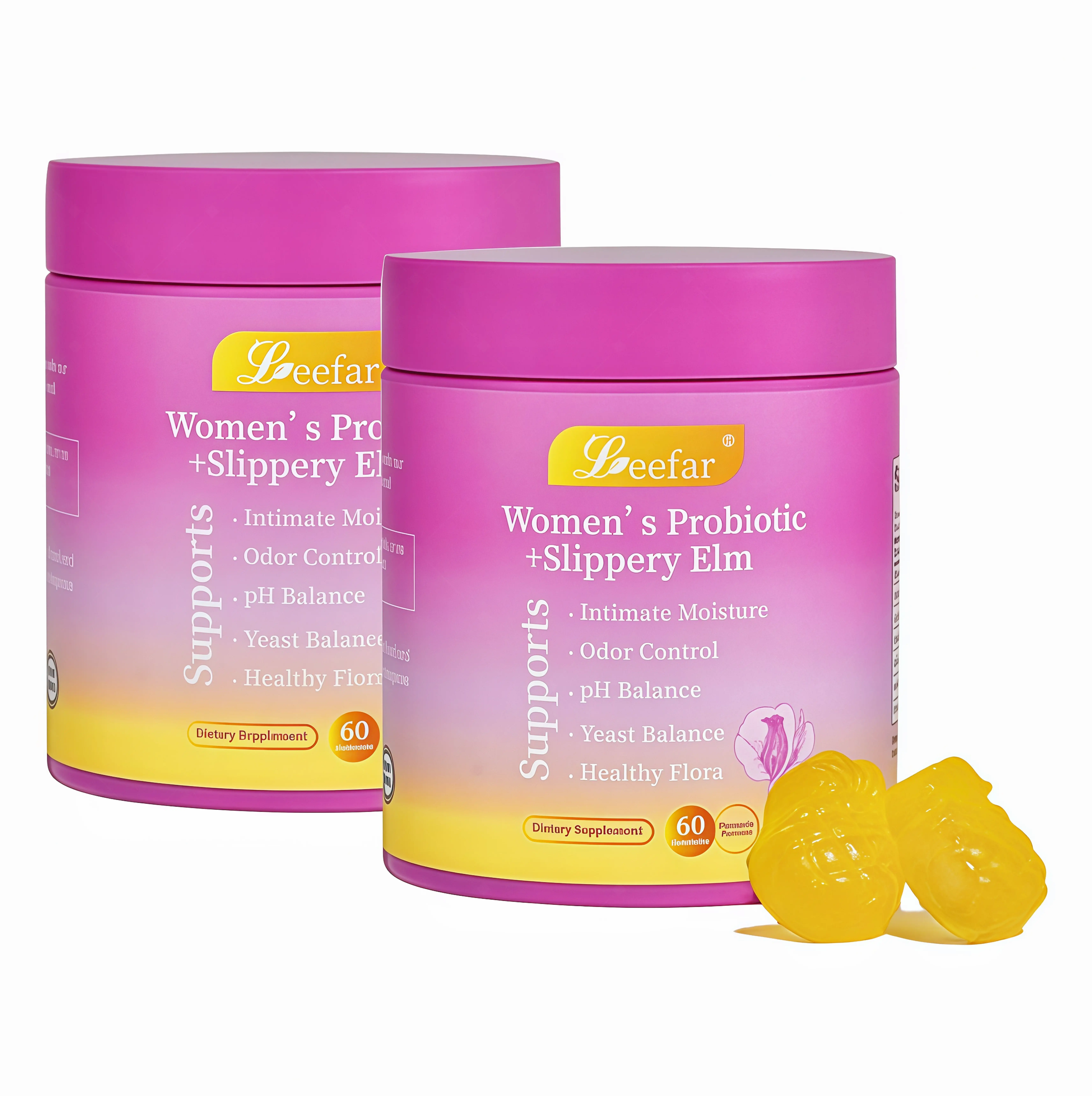 2 Piece LEEFAR Her Probiotics Gummies EL - All in One Solution with Slippery Elm and Prebiotics & Lactobacillus Probiotic Blend for Women's pH Balance and Dryness Hawaiian Pineapple Gummies Dietary Supplement