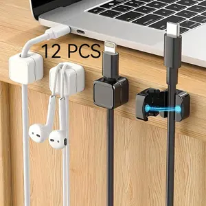 Magnetic Cable Clip, 12pcs Adjustable Non-slip Cable Organizer, Cable Management Tool for Home Office Desk Car, Desk Organizer Tidy