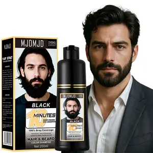 Men’s Beard & Hair Dye Shampoo 3-in-1, Natural Plant-Based Black Coloring for Beard, Mustache & Hair, Instant Gray Coverage Root Touch Up in 5–10 Mins, Easy Apply & Rinse, Long-Lasting Natural Shine, At-Home Use for Men, 200ML