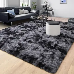 Modern Long Pile Polyester Fiber Rug, Rectangular Carpet for Living Room & Bedroom, Home Use, Multiple Sizes Available
