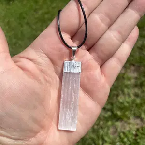 Selenite Pendant Necklace with Cord Chain