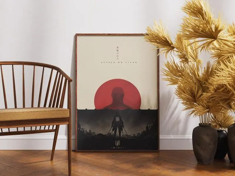 Attack on Titan Wall Art, Retro Minimalist Anime Print
